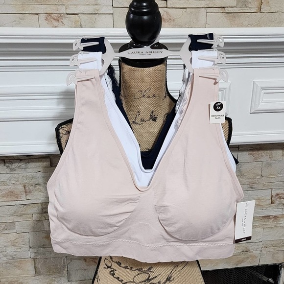 Laura Ashley lace 3pk active athletic workout lounge bras bralettes plus size - Picture 1 of 8